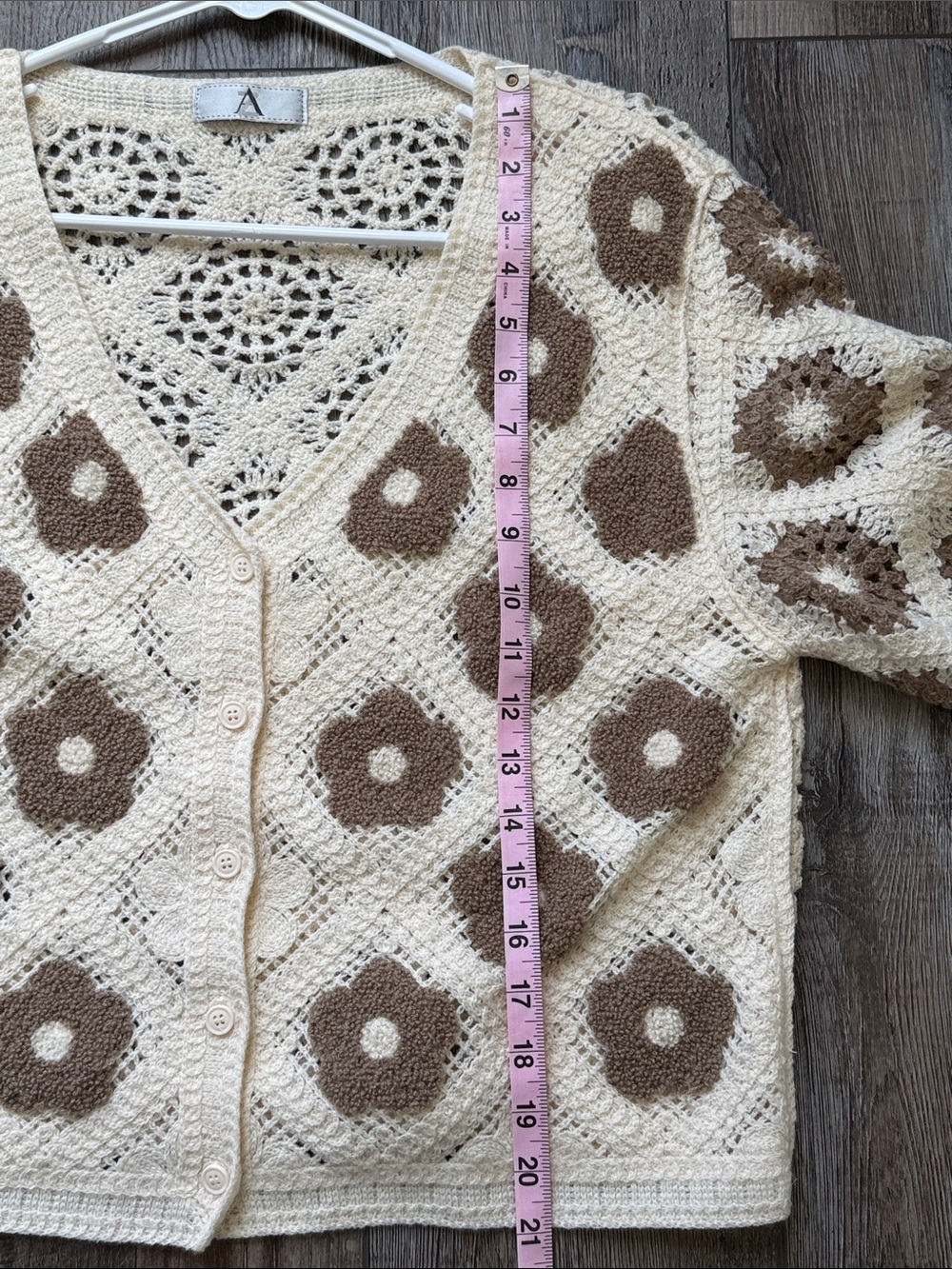 Crochet Floral V‑Neck Cardigan - Cream and Brown - Picture 7 of 9